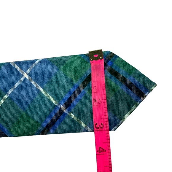Ingles Buchan Vintage Scotland 100% Pure Wool Kelly Green Blue Tartan Plaid Tie - Picture 6 of 6